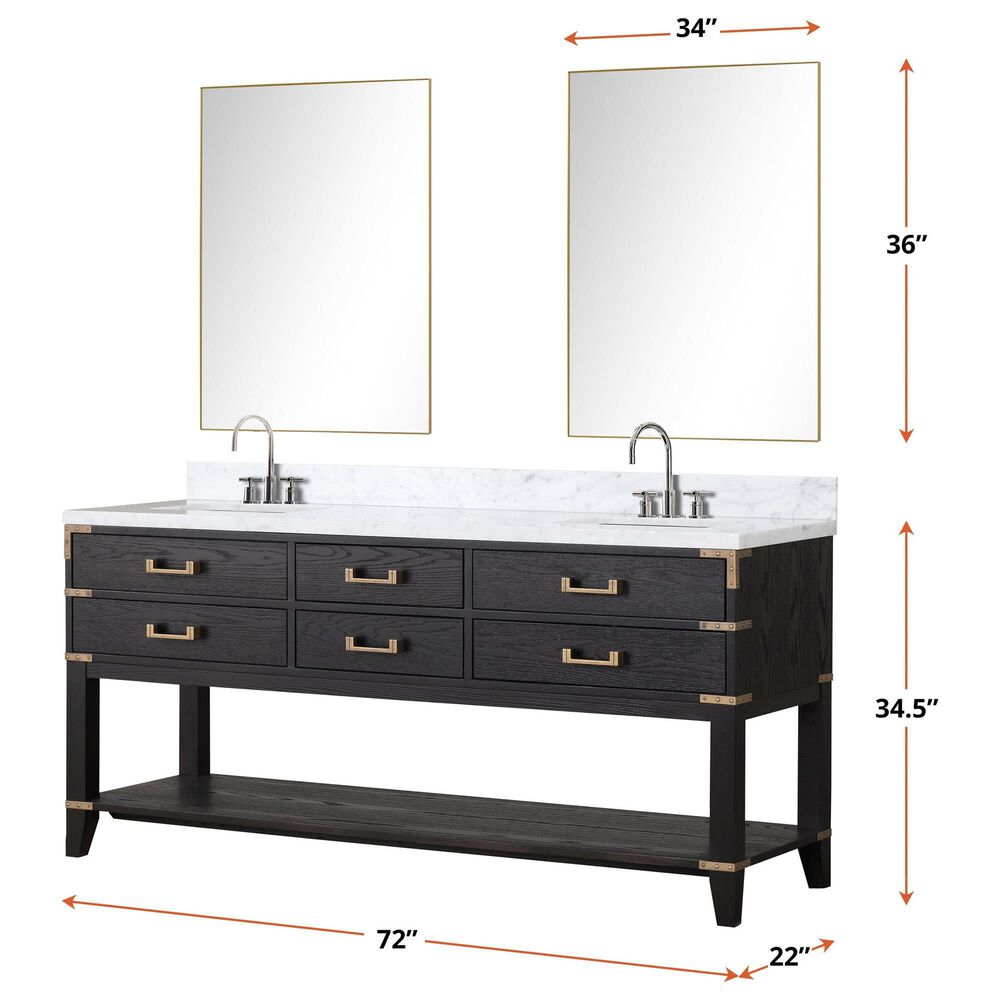 Lexora Home Norwalk 72&quot; Double Bathroom Vanity in Black Oak with White Carrara Marble Top and Rectangular Sinks, , large