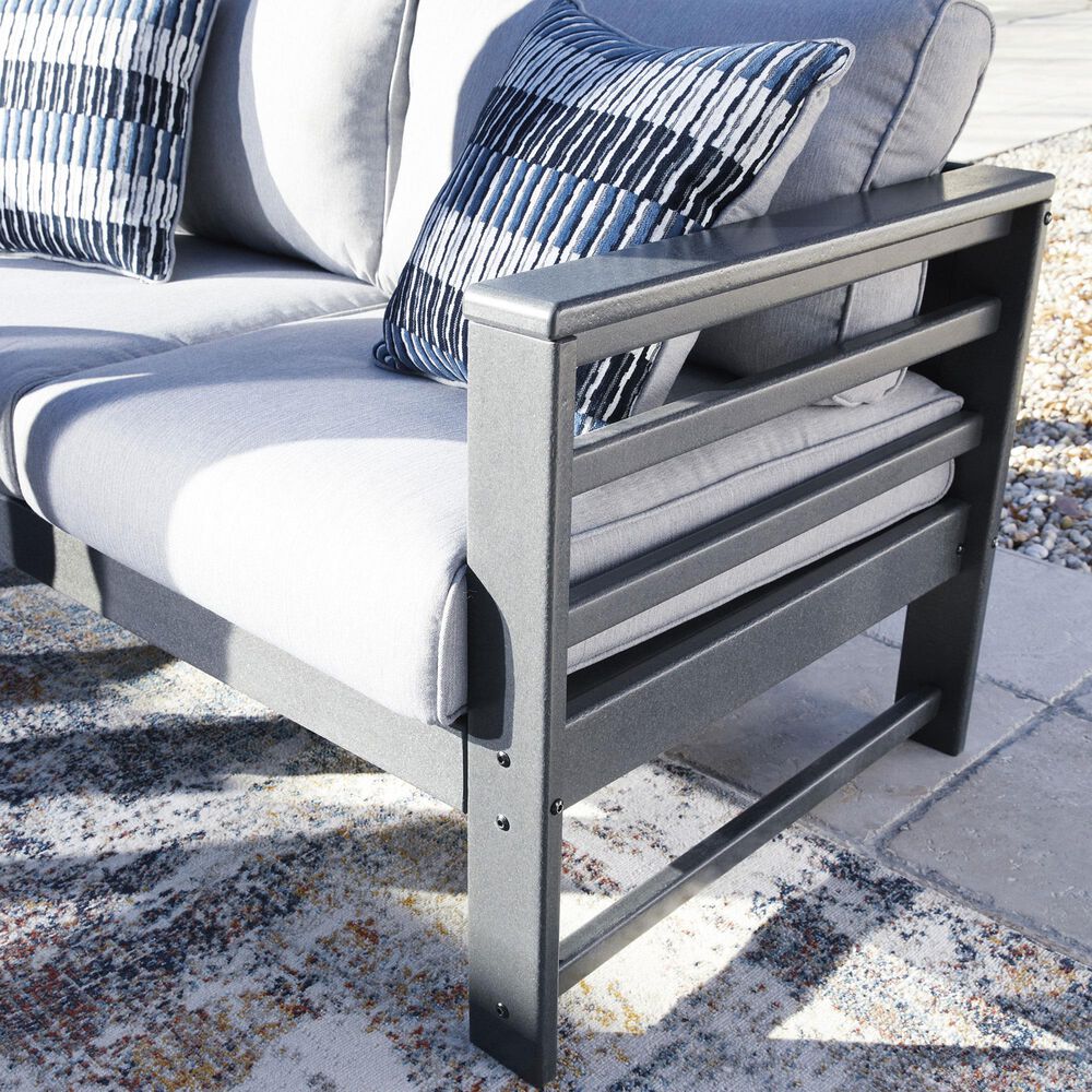 Ashley Amora Stationary Patio Sofa with Cushion in Light Gray, , large
