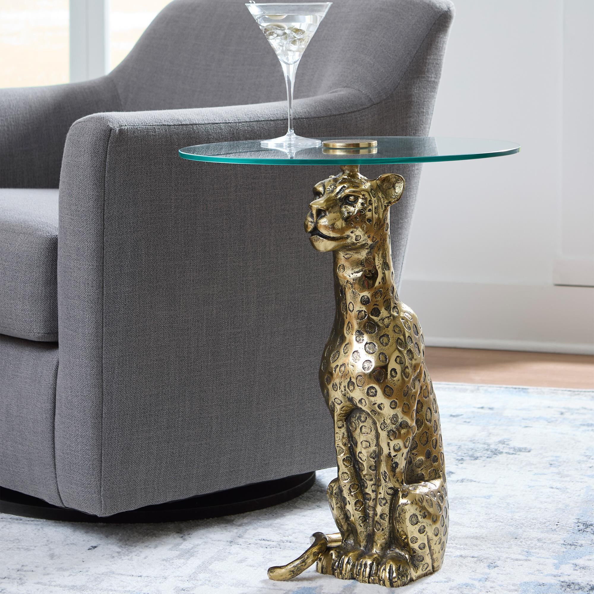 Ashley Vallain Accent Table in Antique Gold and Clear