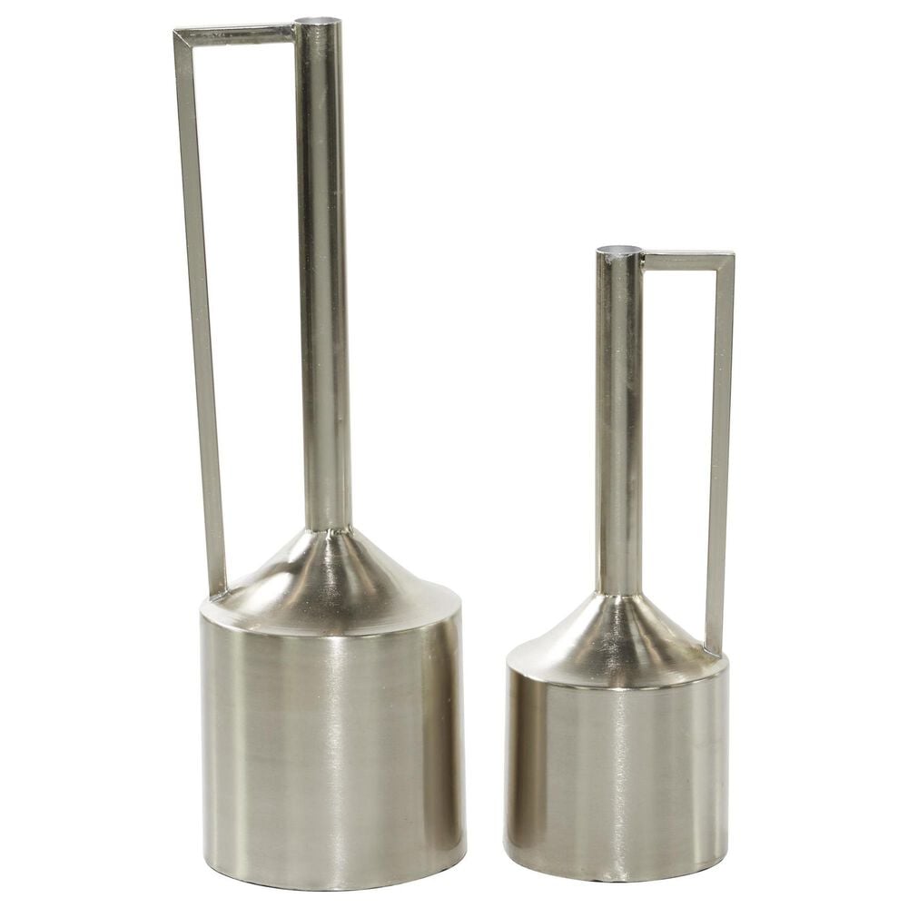 Maple and Jade 2-Piece Decorative Vase Set with Handles in Satin Silver, , large