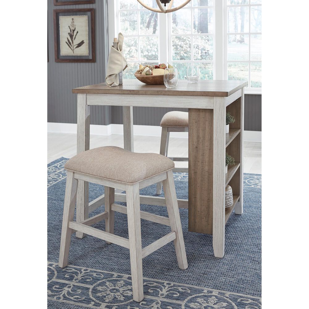 Signature Design by Ashley Skempton 3-Piece Counter Height Dining Set in White and Light Brown, , large