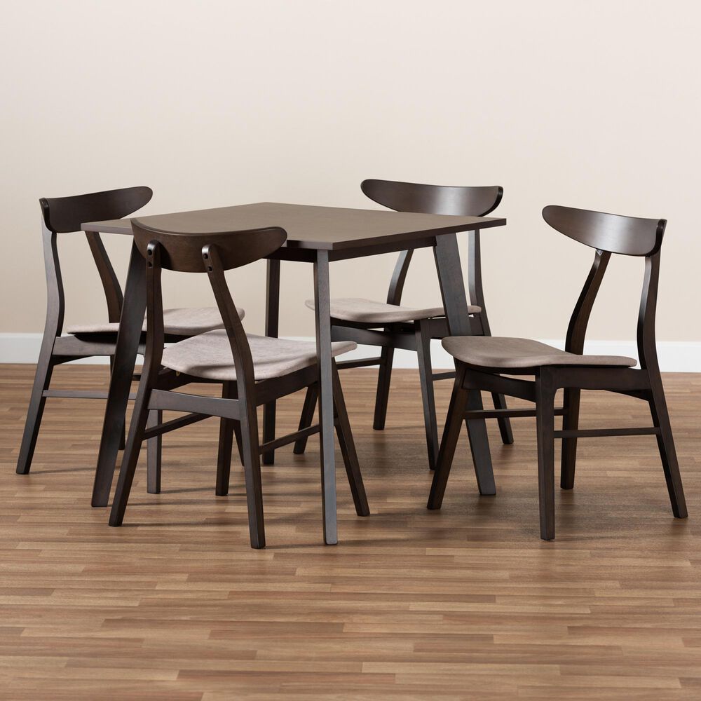 Baxton Studio Britte 5-Piece Dining Set in Beige/Dark Brown, , large