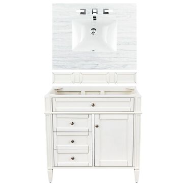 James Martin Brittany 36" Single Bathroom Vanity in Bright White with 3 cm Arctic Fall Solid Surface Top and Rectangle Sink, , large