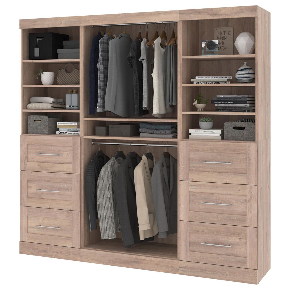 Bestar Pur 86" Closet Organizer with 6-Drawer in Rustic Brown, , large