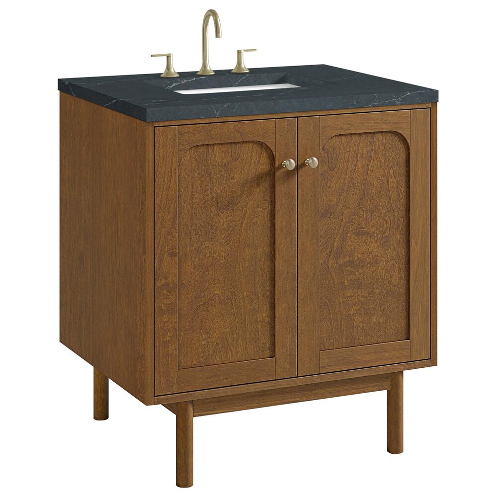 James Martin Laurent 30" Single Bathroom Vanity in Honey Oak with 3 cm Charcoal Soapstone Silestone Top and Rectangular Sink, , large