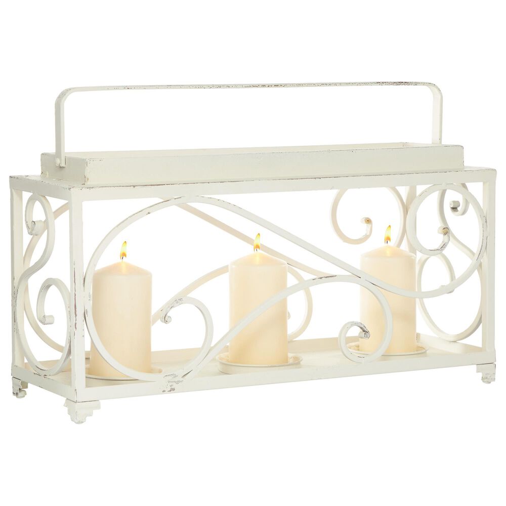 Maple and Jade 12" Vintage Metal Candle Holder Box in Distressed White, , large