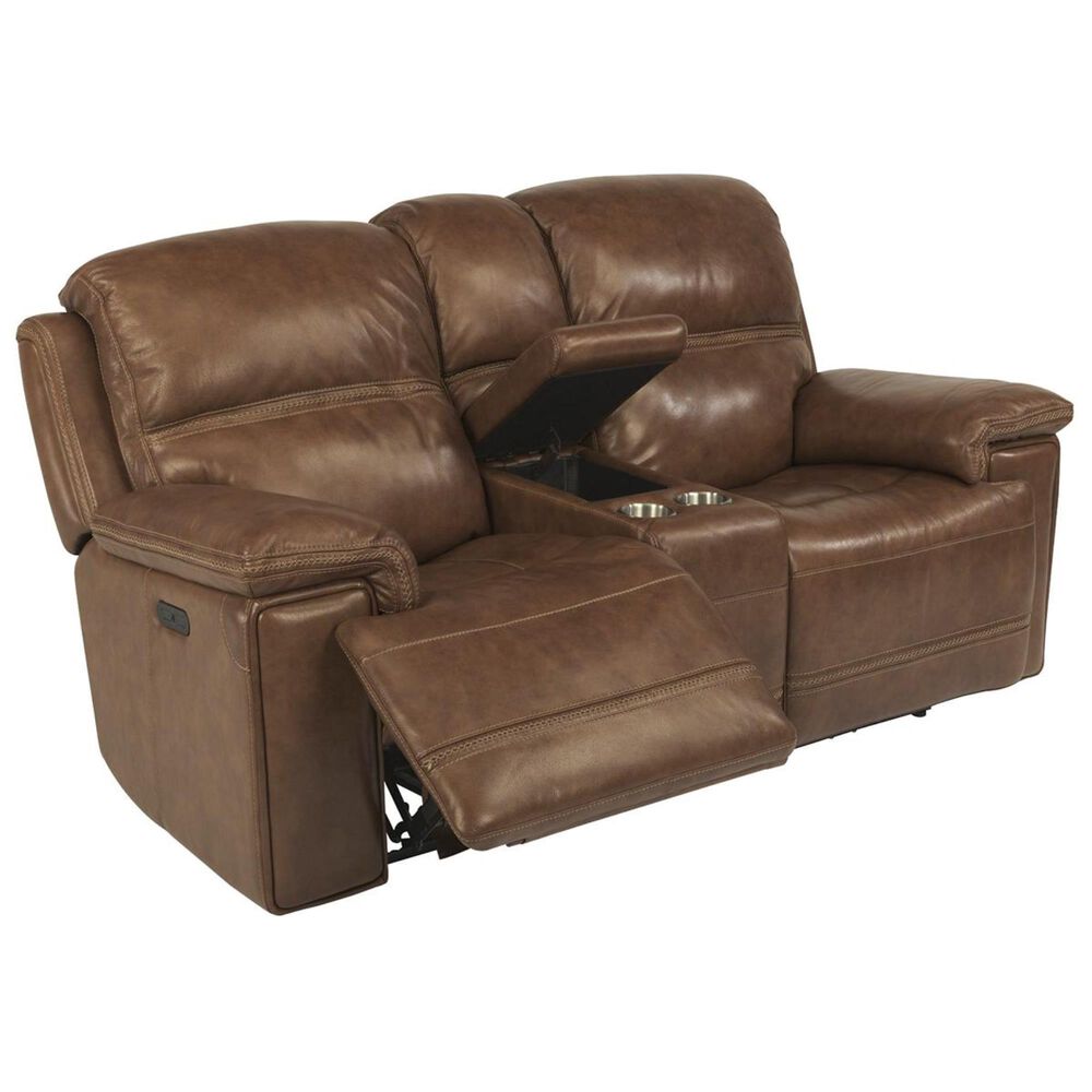 Flexsteel Fenwick Power Loveseat with Console and Headrest in Light Brown, , large