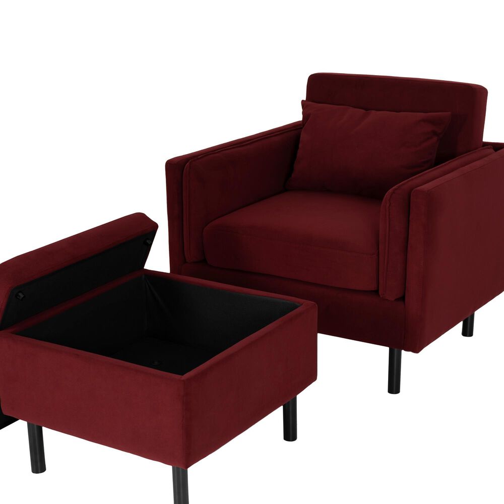 Linon Home Decor Wallis Accent Chair with Ottoman in Berry, , large