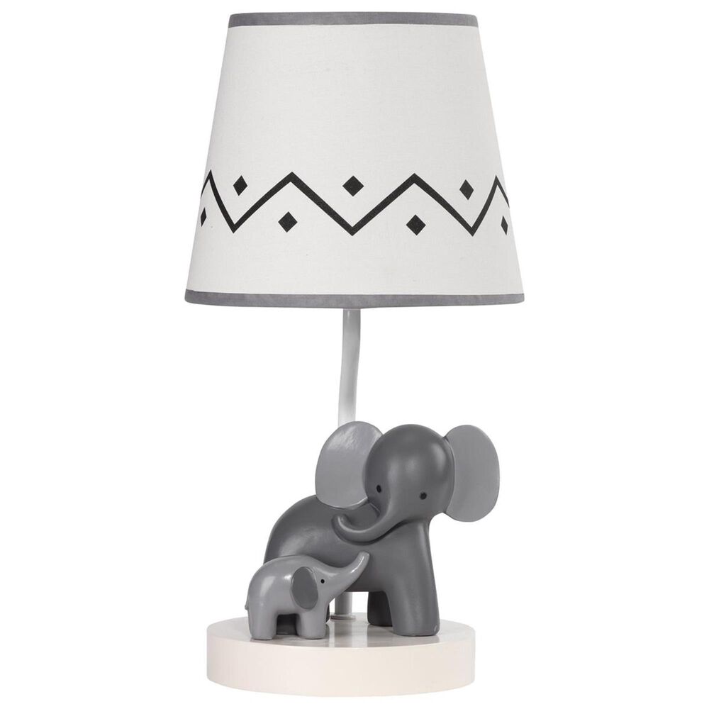 Lambs and Ivy Elephant Lamp with Shade and Bulb in Gray and White, , large