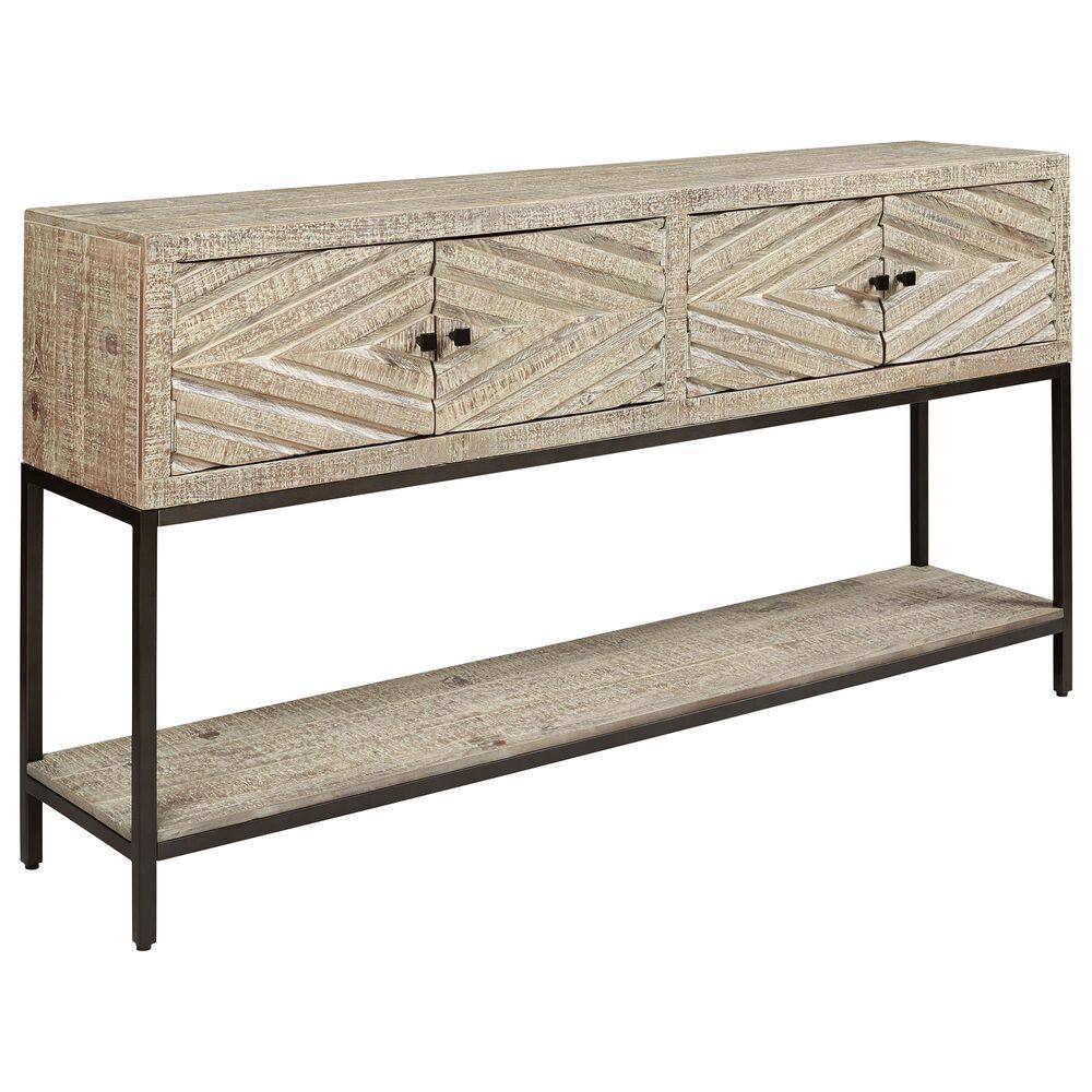 Signature Design by Ashley Roanley Console Sofa Table in Black and Distressed White, , large