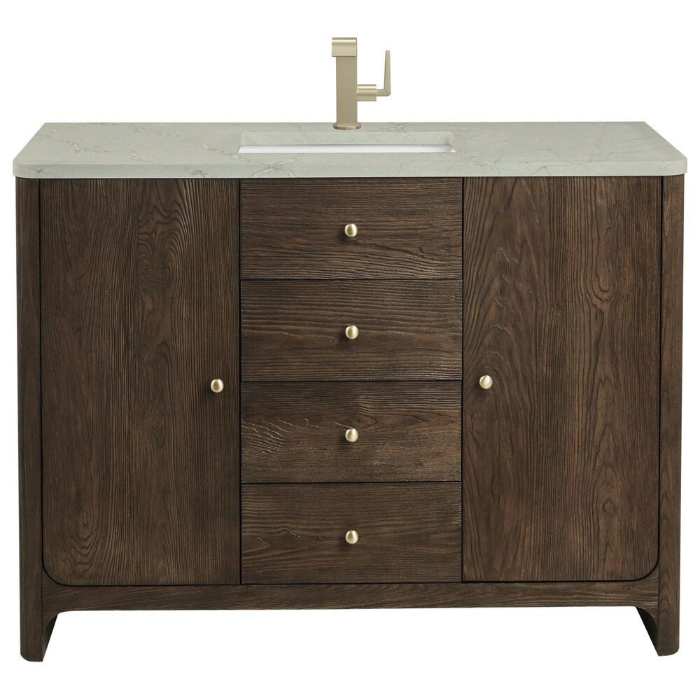 James Martin Vanities Gracyn 48" Single Bathroom Vanity in Sable with 3 cm Victorian Silver Quartz Top and Rectangular Sink, , large
