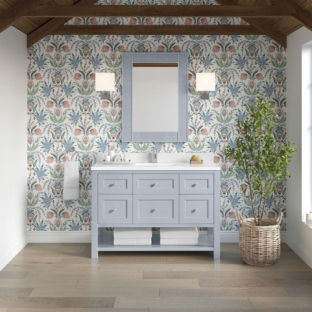 James Martin Vanities Breckenridge 48&quot; Single Bathroom Vanity in Serenity Blue with Single Hole 3 cm White Zeus Quartz Top and Rectangular Sink, , large