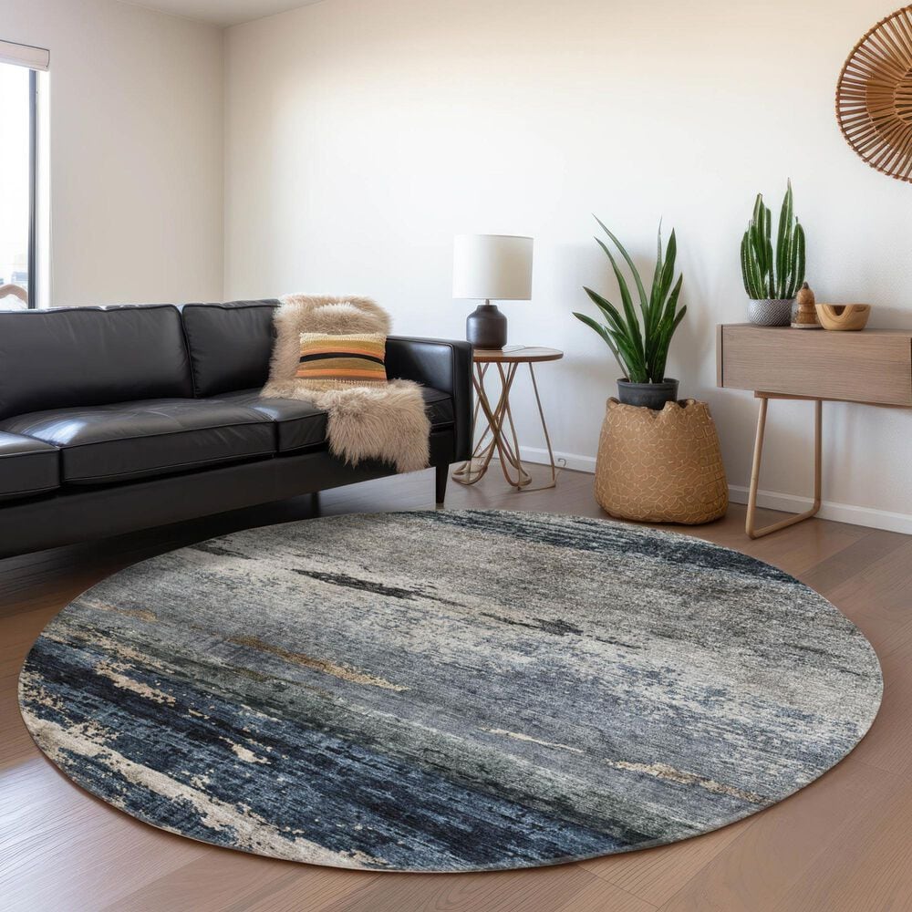 37B Nouveau NV3 8&#39; Round Navy Indoor/Outdoor Area Rug, , large