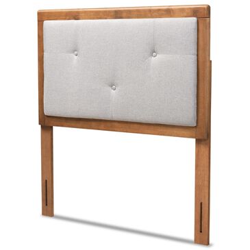 Baxton Studio Abner Twin Panel Headboard with Light Gray Fabric in Walnut Brown, , large
