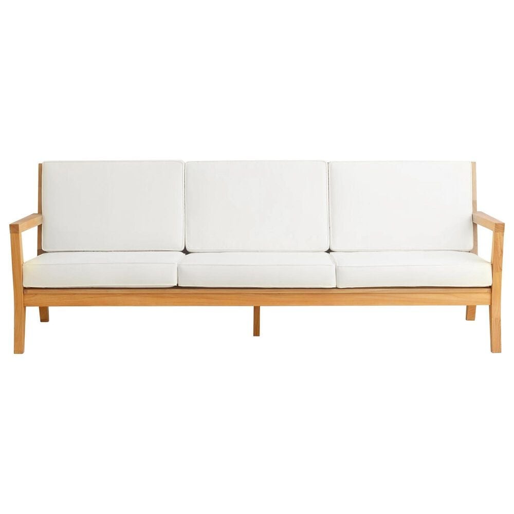 Linon Home Decor Carenen Outdoor 3-Seat Sofa with White Cushions in Natural, , large