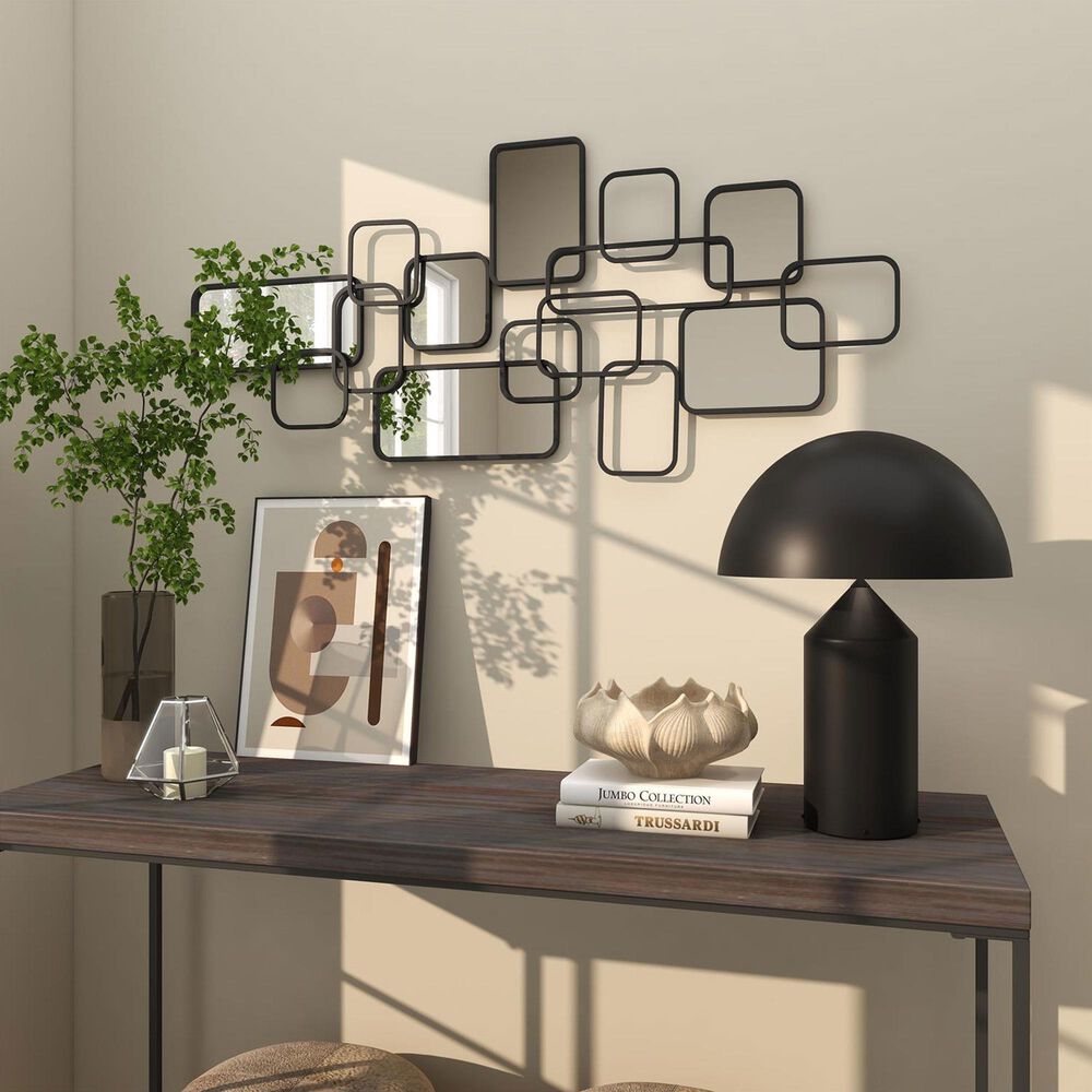 Maple and Jade 21&quot; x 46&quot; Metal Geometric Overlapping Rectangular Wall Mirror in Matte Black, , large