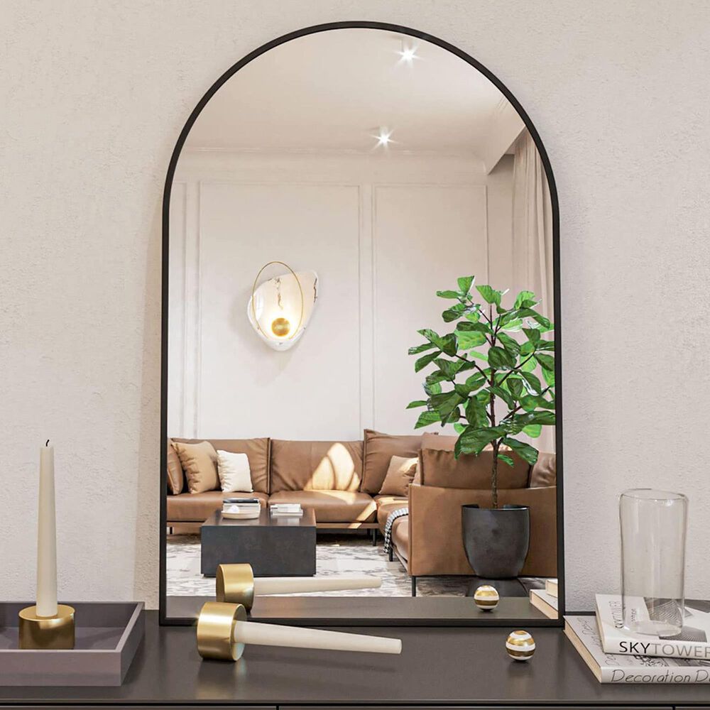 HOMLUX 20" x 30" Arched Mantle Mirror in Black, , large