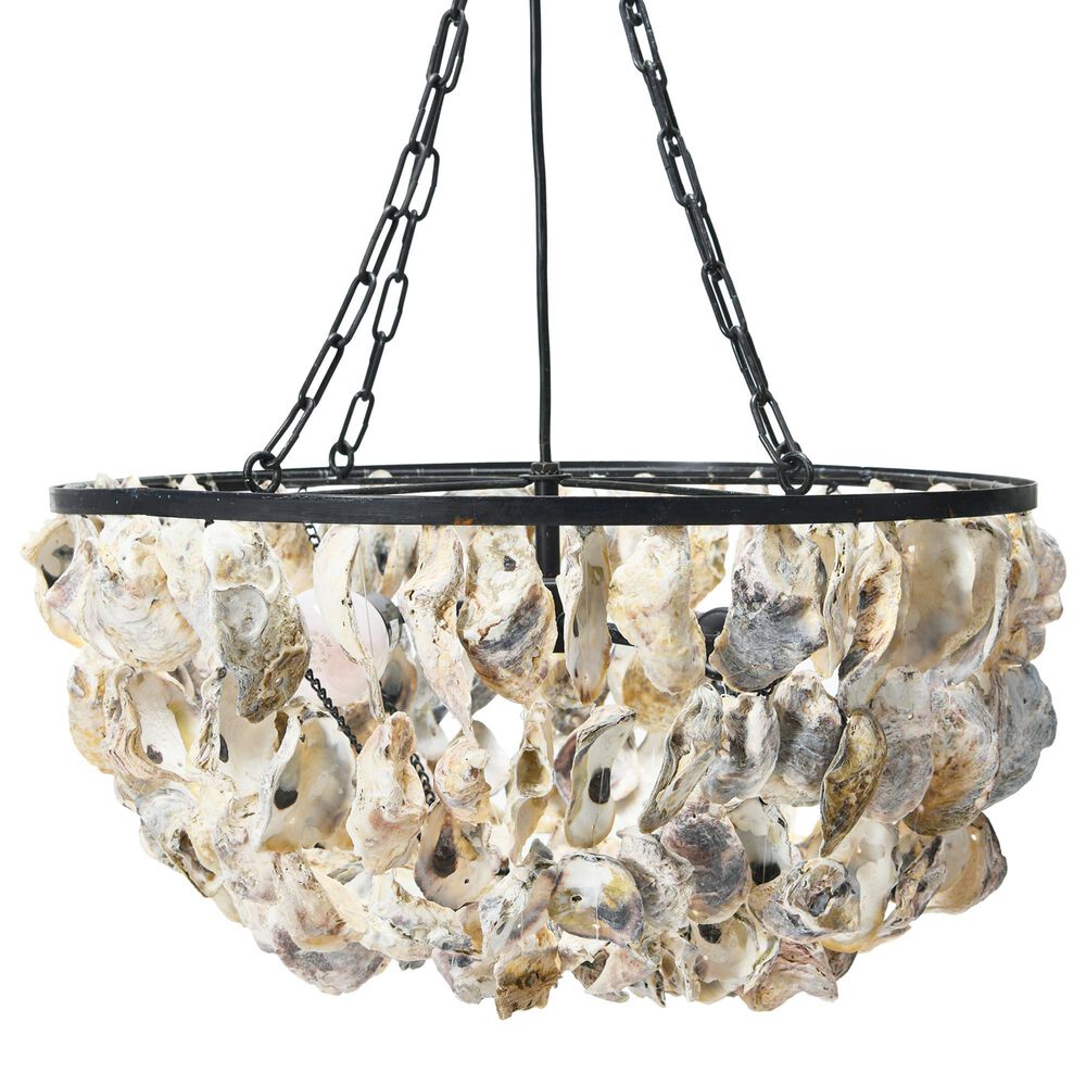 Creative Coop Ostra 29" Oyster Shell Chandelier with Black and Natural Shade, , large