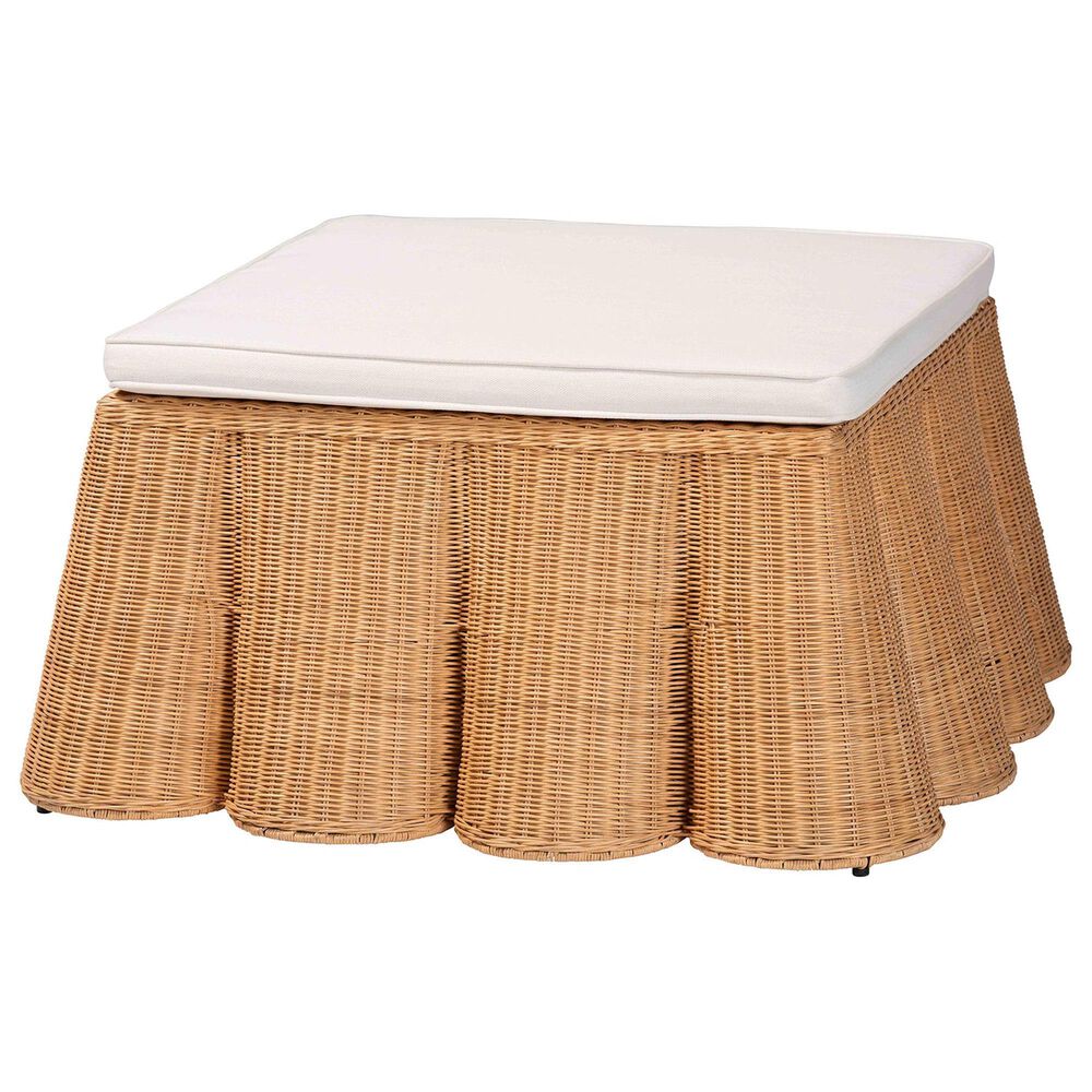 bali & pari Palm 39" Square Ottoman with Light Honey Rattan in White, , large