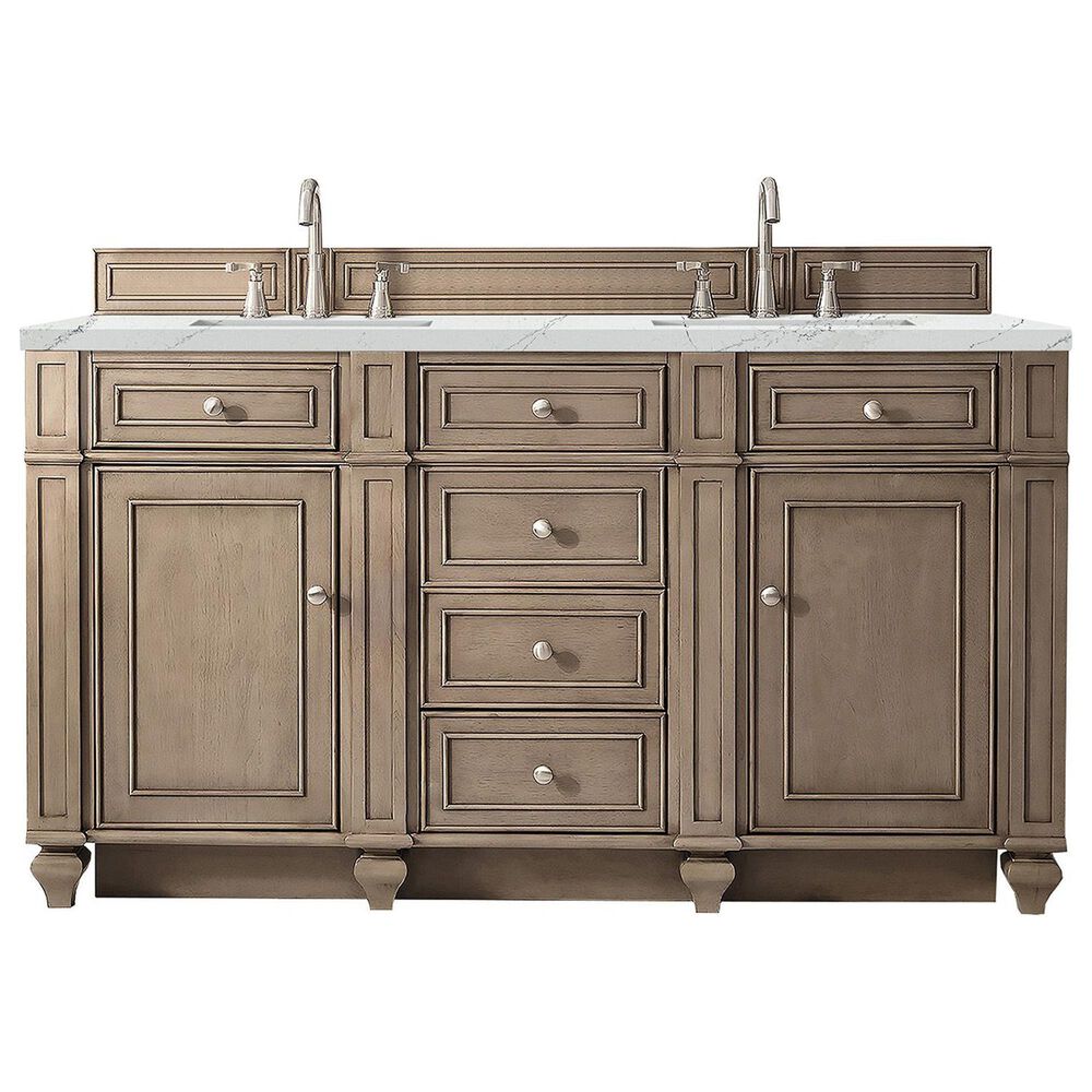 James Martin Vanities Bristol 60" Double Bathroom Vanity in Whitewashed Walnut with 3 cm Ethereal Noctis Quartz Top and Rectangular Sinks, , large