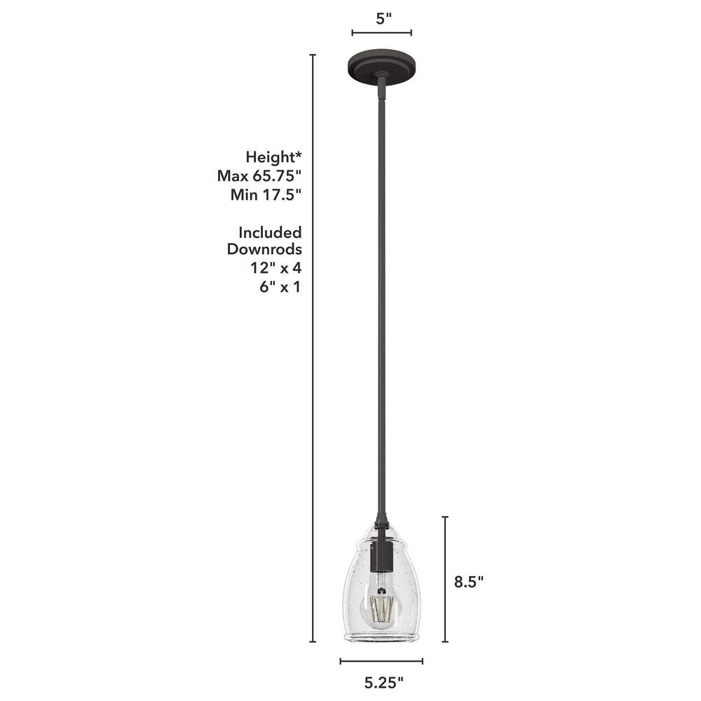 Hunter Dunshire 5.25&quot; 1-Light Mini Pendant with Seeded Shade in Noble Bronze, , large