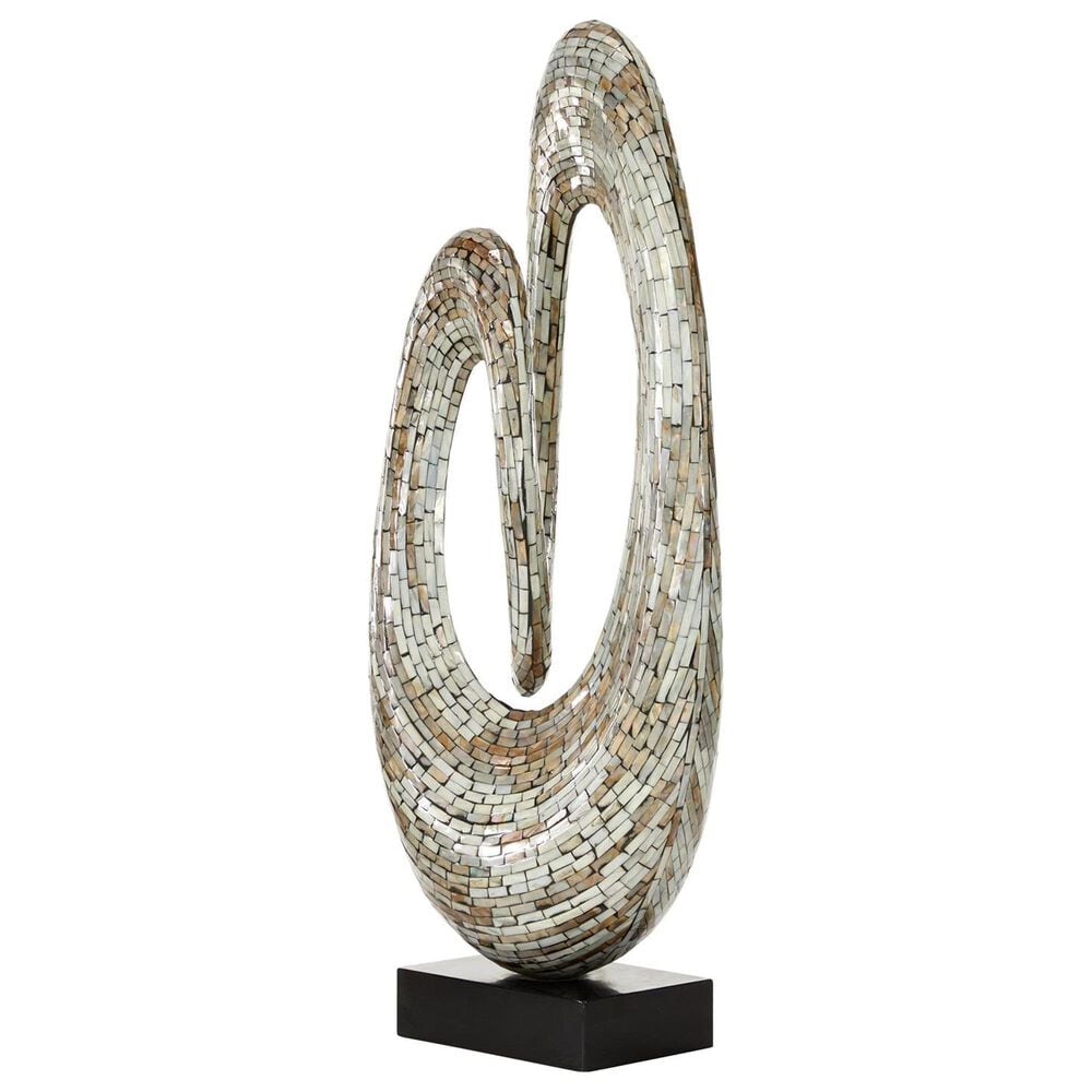 Maple and Jade Pearl Shell Abstract Swirl Decorative Sculpture in Polished Gray and Black, , large