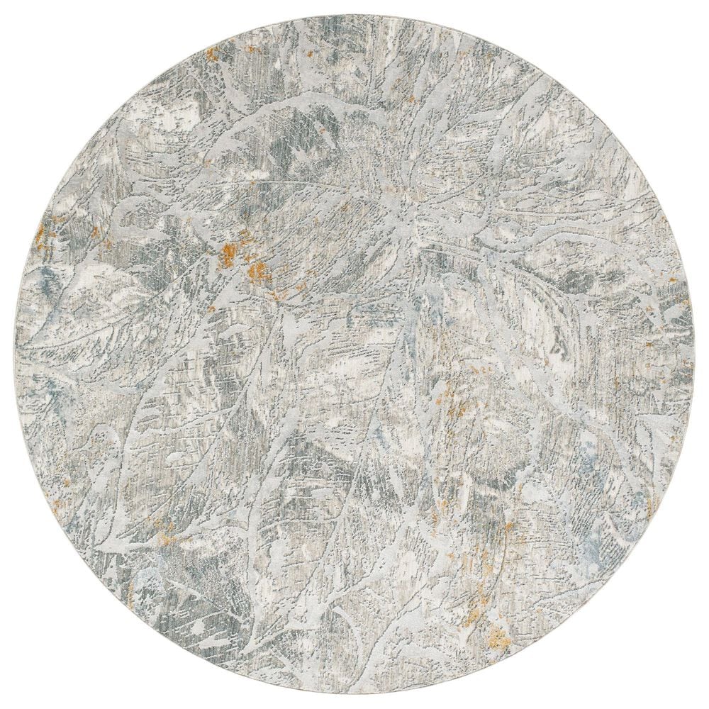 Surya Dresden DRE-2317 White, Medium Gray, Light Slate, Gray, Denim and Mustard 6"7" Round Area Rug, , large