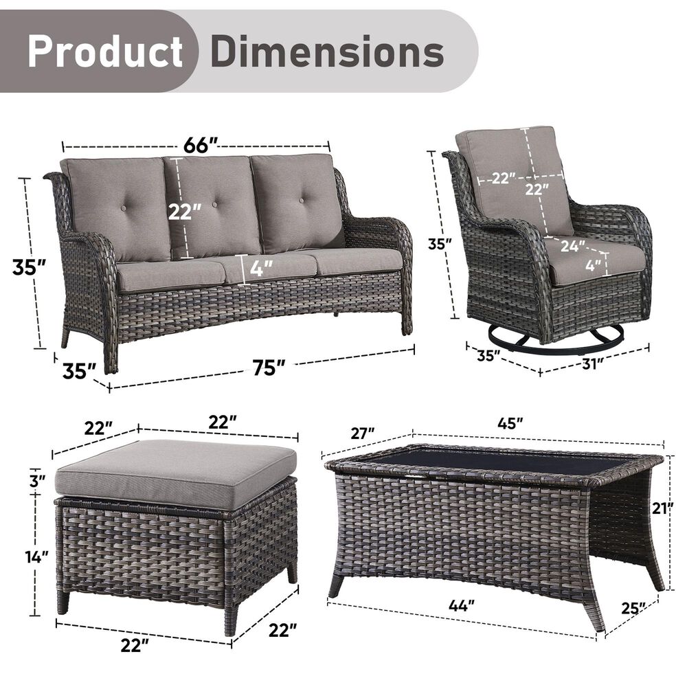 Sunwell Garden 6-Piece Patio Conversation Set in Brown, , large