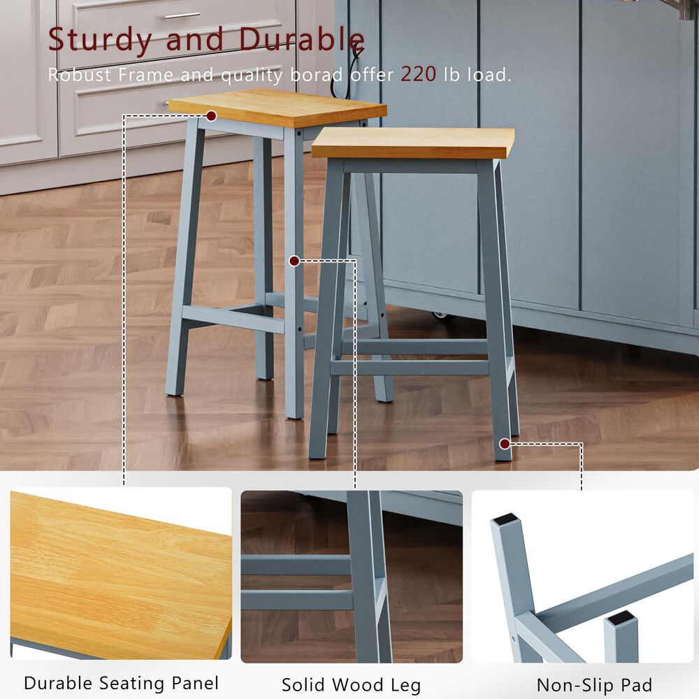 HOMLUX 25.6" Counter Stool in Light Brown and Grey Blue (Set of 2), , large