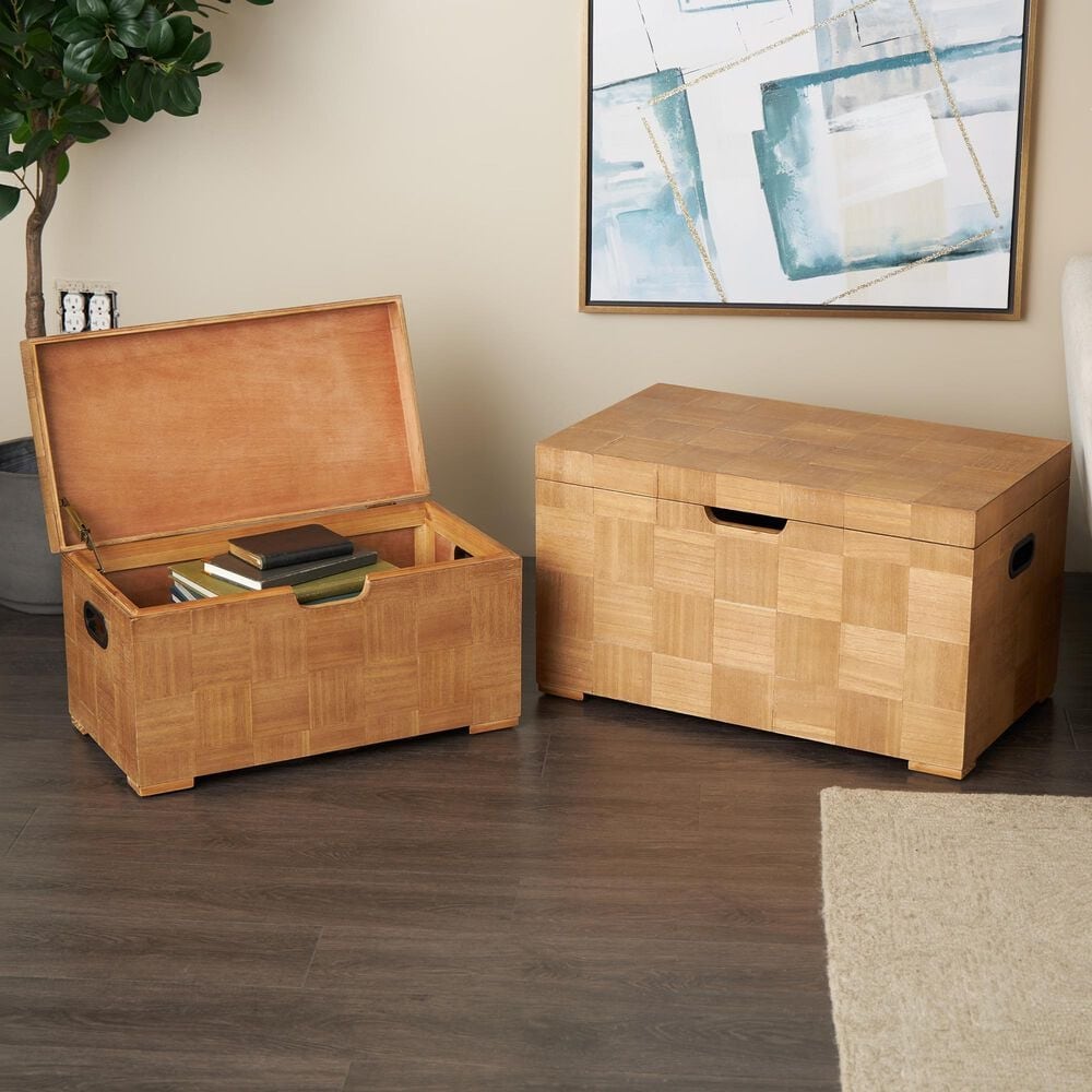 Maple and Jade 2-Piece Handmade Decorative Trunk Set in Brown, , large
