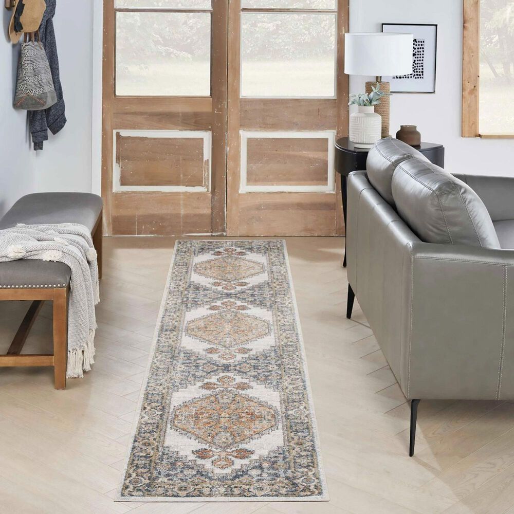 Nourison Astra Machine Washable 2&#39;2&quot; x 8&#39; Grey and Gold Runner, , large