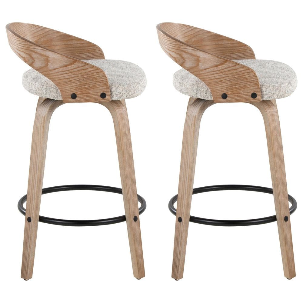 LumiSource Grotto 26" Swivel Counter Stool with Oat Fabric Upholstery in Whitewashed and Black (Set of 2), , large