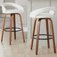 LumiSource Grotto Swivel Bar Stool with White Faux Leather Upholstery in Walnut Wood and Black (Set of 2), , large