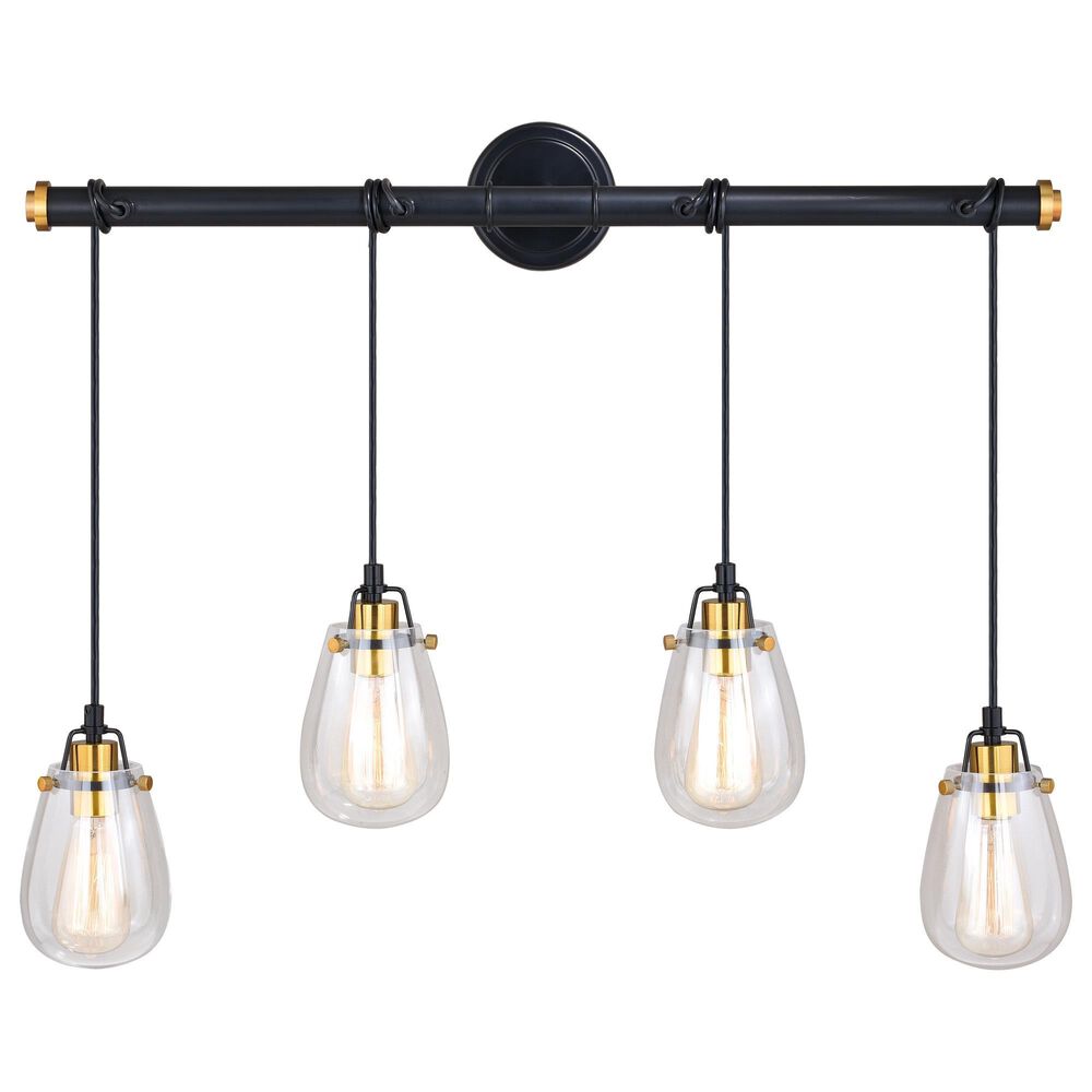 Vaxcel Kassidy 4-Light Linear Chandelier in Black and Natural Brass, , large