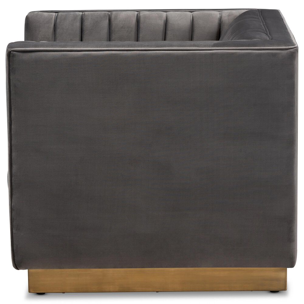 Baxton Studio Aveline Arm Chair with Brushed Gold Frame in Grey, , large