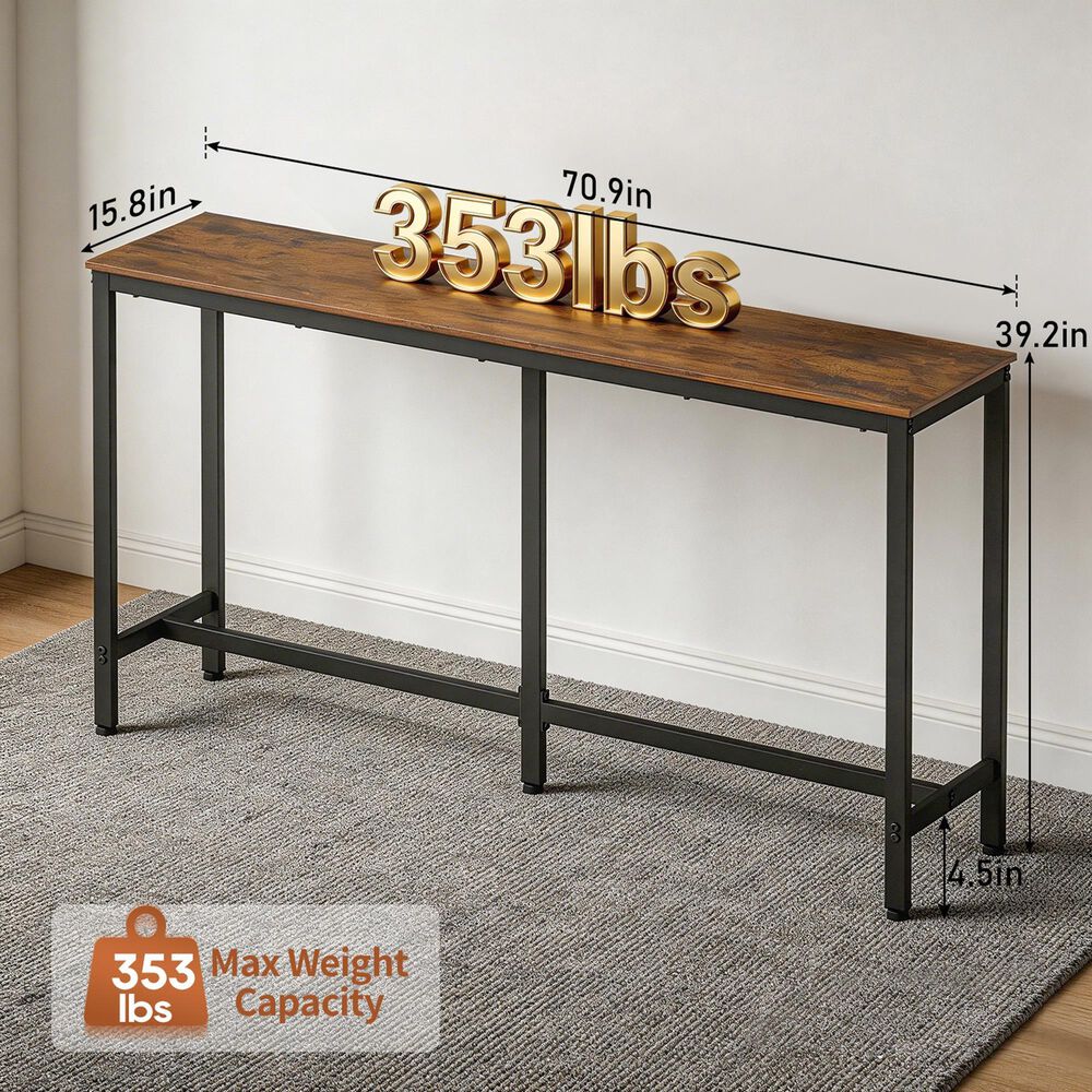 FDW 71" Bar Height Pub Table in Brown and Black, , large