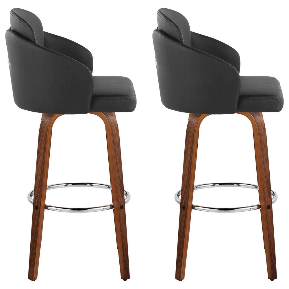 LumiSource Dahlia Swivel Bar Stool with Black Upholstery in Walnut and Chrome (Set of 2), , large