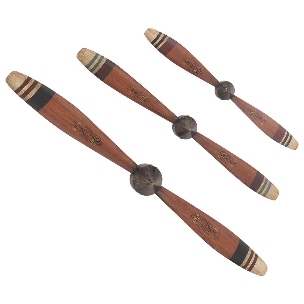 Maple and Jade 46" x 5" Industrial Propeller Wall Decor in Red, Black, Maroon and Green (Set of 3), , large