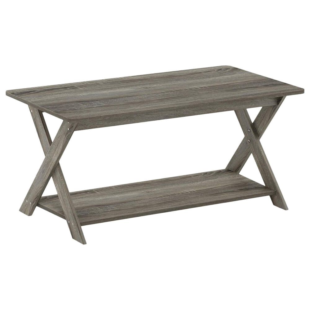 HOMLUX 1-Tier Simplistic Criss-Crossed Coffee Table in French Oak, , large