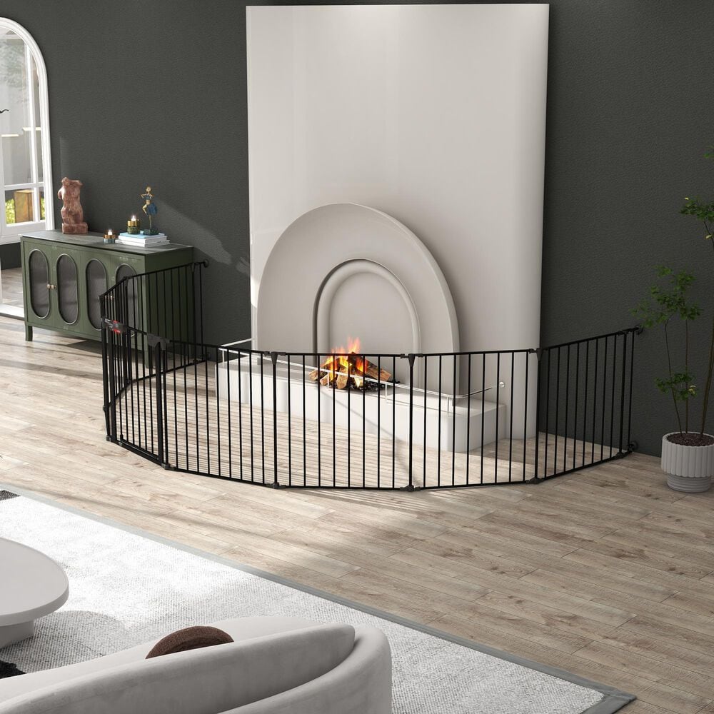 HOMLUX 8-Panel Adjustable Pet Gate in Black, , large