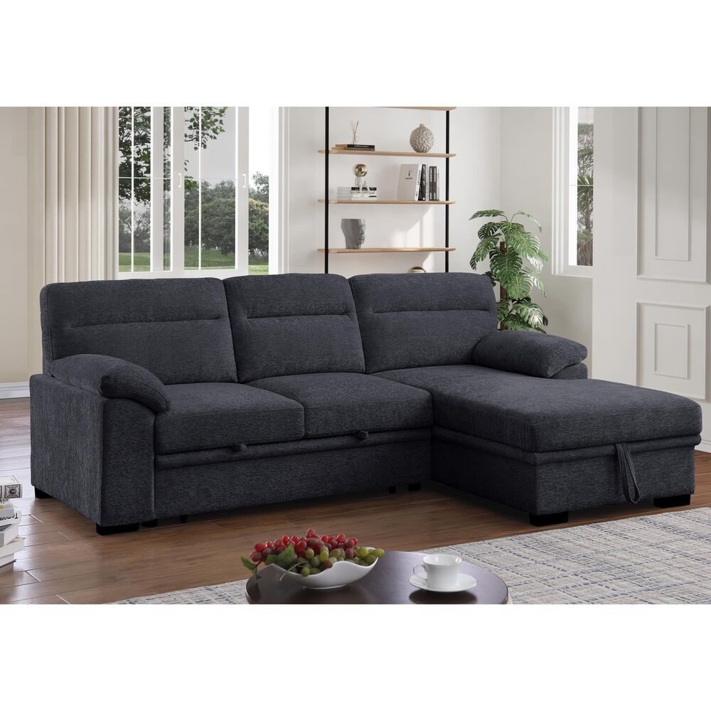 Lilola Home Kipling II 92.5&quot; Stationary Sleeper Sofa in Dark Gray, , large