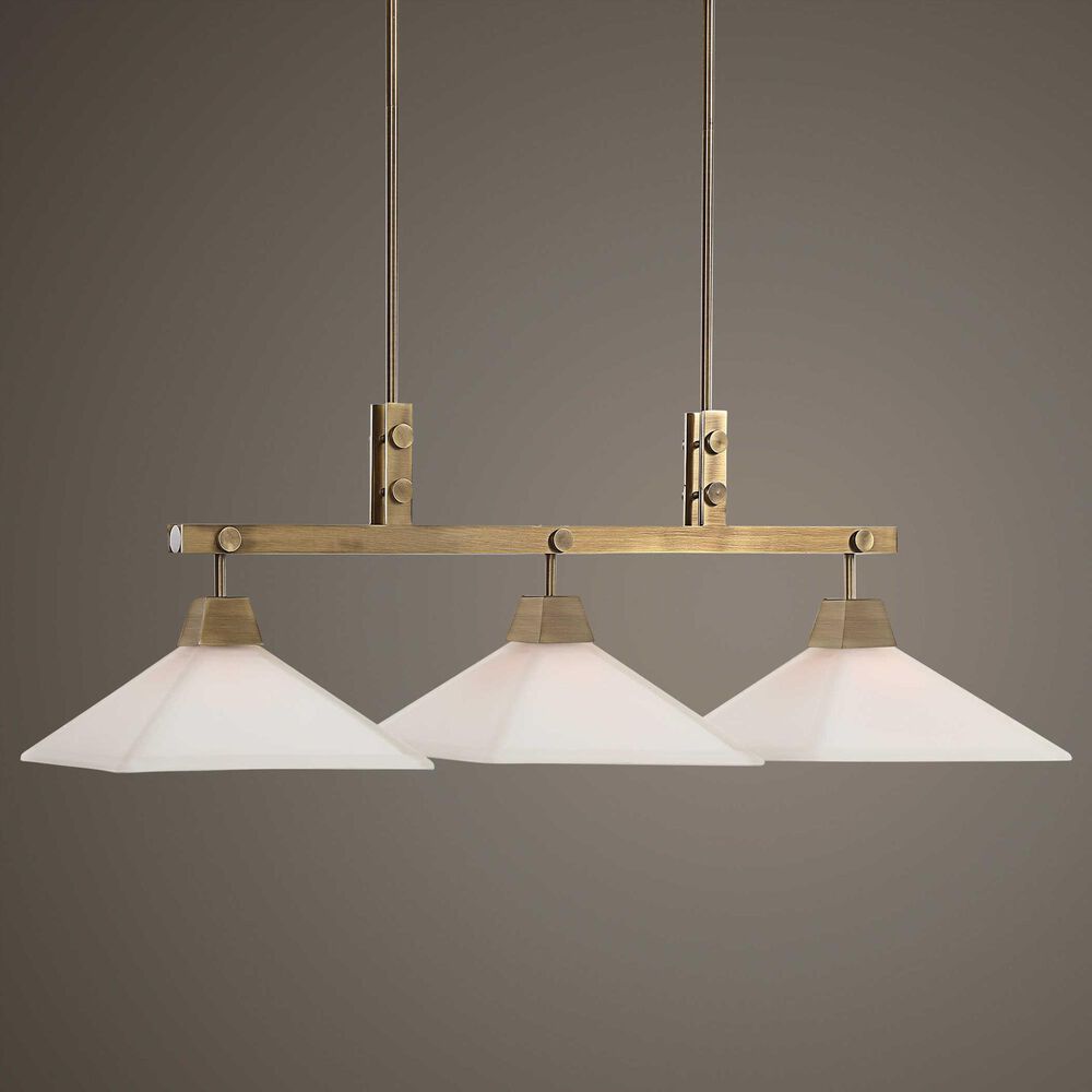 Uttermost Brookdale 3-Light Linear Chandelier in Aged Brass, , large