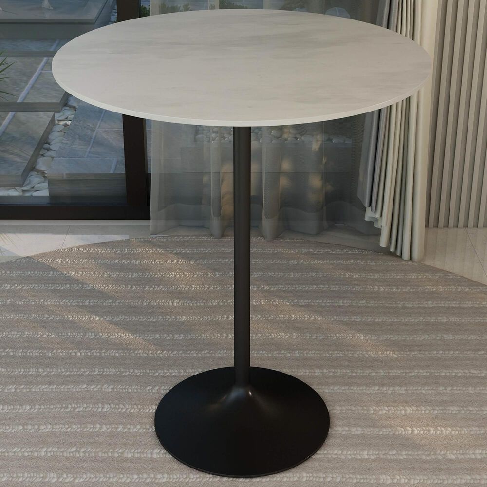 Leisuremod Verve 36&quot; Round Bar Height Dining Table with Sintered Stone Top in Black and White - Table Only, , large