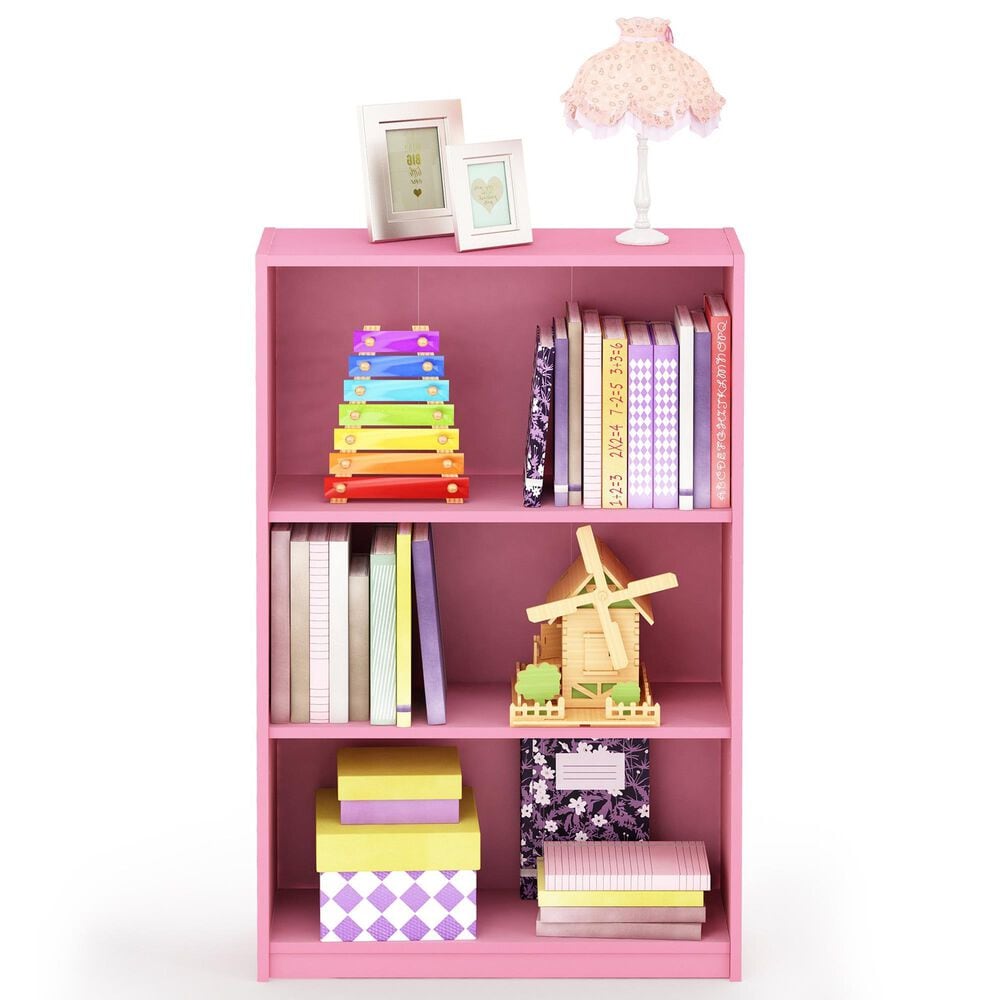 HOMLUX 3-Tier Display Bookshelf with Adjustable Shelves in Pink, , large