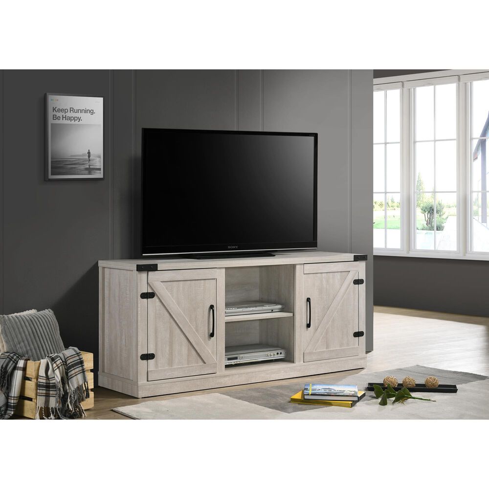 HOMLUX 58" TV Stand with Barn Cabinets and Open Shelves in Dusty Gray, , large