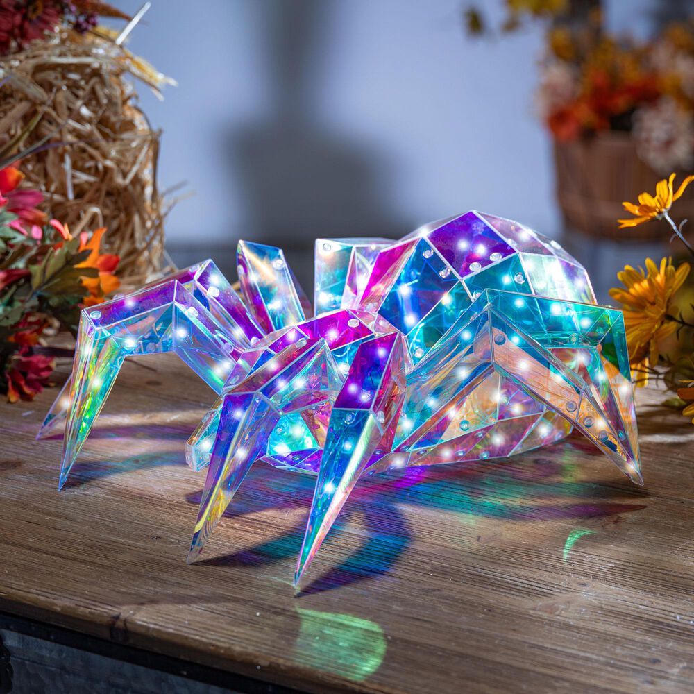 The Gerson Company 13.78&quot; USB Electric Lighted Halloween Holographic Hanging Spider with Remote Control, , large