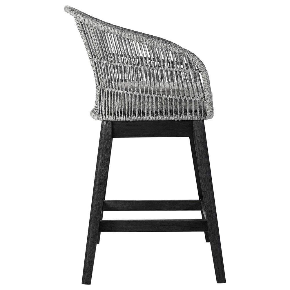 Armen Living Tutti Frutti Patio Counter Height Bar Stool with Light Gray Cushion in Black, , large