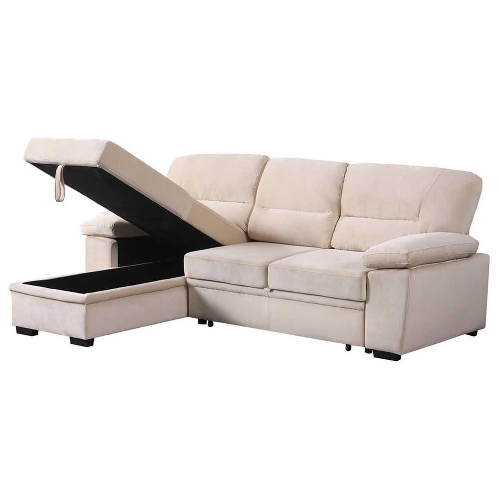 HOMLUX 97.5"W Velvet Sleeper Sectional Sofa with Reversible Storage Chaise, in Beige, , large