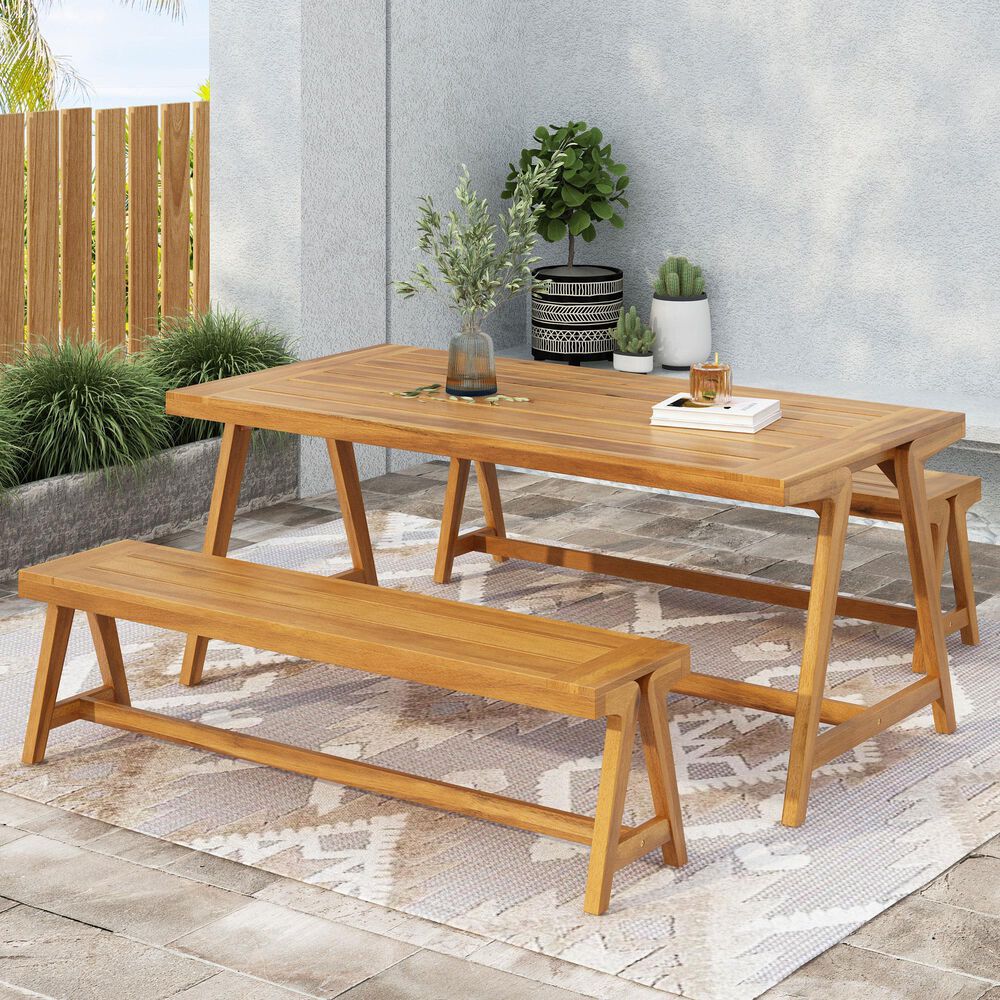 Hearth and Haven 3-Piece Outdoor Picnic Table Set in Teak, , large