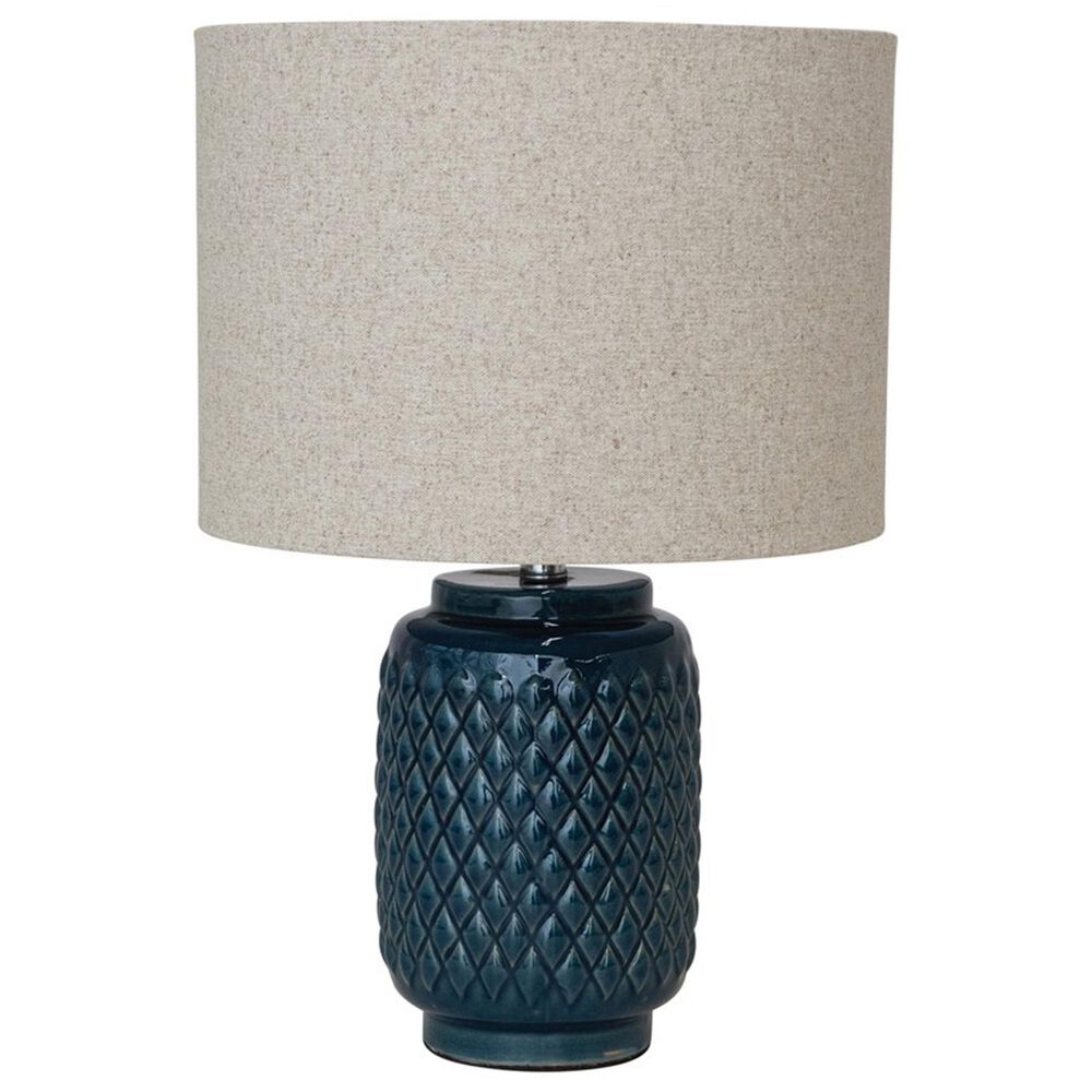 Teak Interiors Dapper Home Embossed Ceramic Table Lamp in Blue, , large